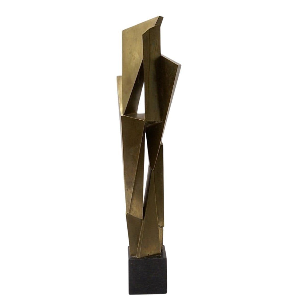 Sculpture abstraite en laiton sur socle en marbre