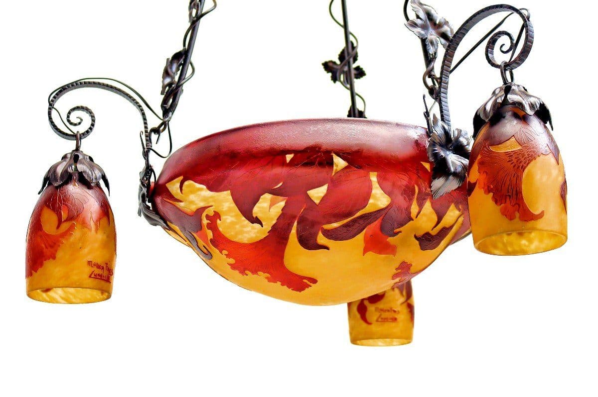 Muller Frères Lunéville Important lustre Art Déco aux tulipes — vue 4