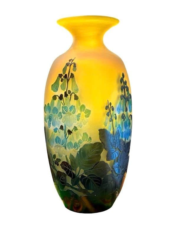 Gallé, vase aux digitales bleues